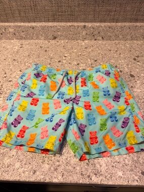MC2 Saint Barth Light Blue Kids Swim Trunks with Multicolor Gummy Bear Print